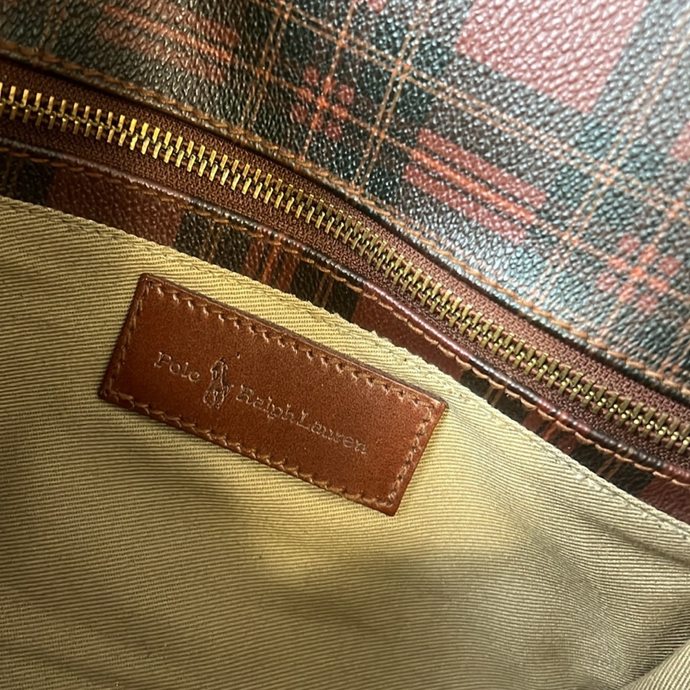 Vintage Ralph Lauren Brown Tartan Plaid Crossbody Messenger Saddle Bag - Picture 12 of 16